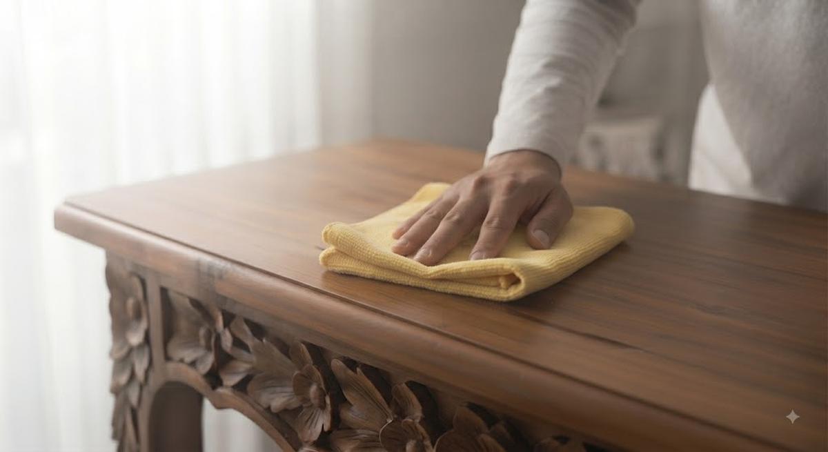 Cara Menghilangkan Debu dari Furnitur Berukir Langkah Kelima dengan Menggunakan Lap Furnitur Khusus