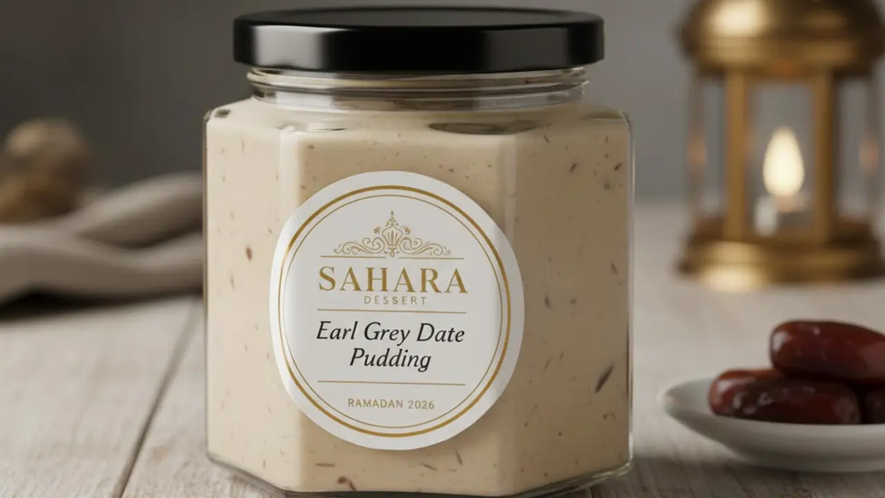 Puding Susu Kurma Infusi Earl Grey dalam Jar Hexagon (Gemini AI)