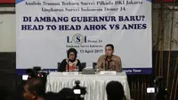 Survei LSI Denny JA terhadap elektabilitas Ahok - Djarot dan Anies - Sandiaga (Liputan6.com/ Faizal Fanani)