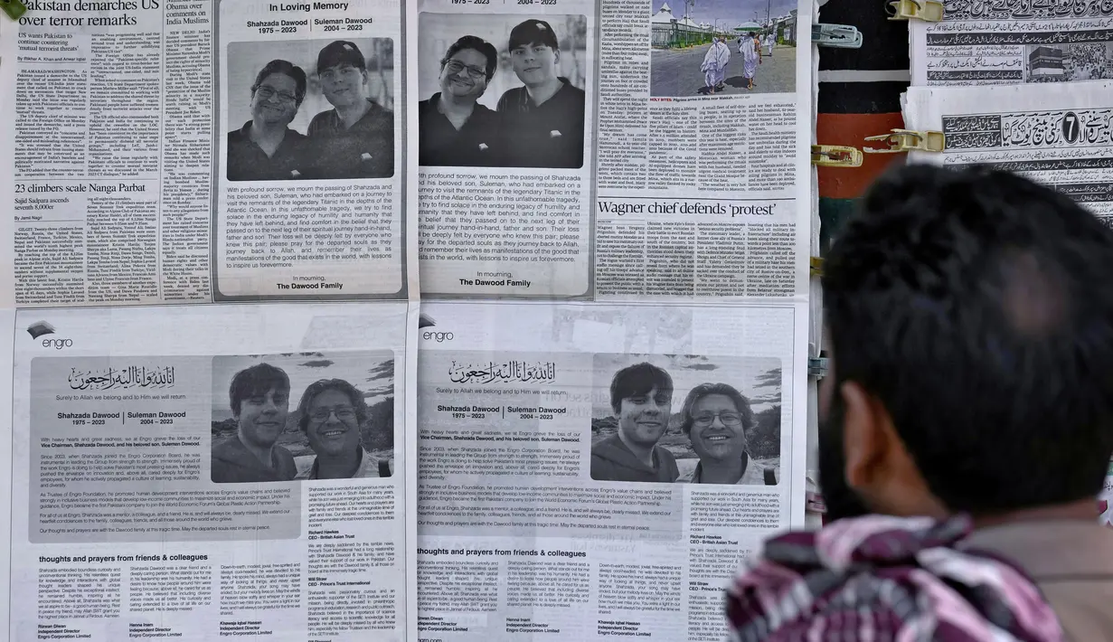 Penjaga Pantai Amerika Serikat (AS) pada Minggu (25/6/2023) mengumumkan pihaknya akan memimpin penyelidikan atas hilangnya kapal selam wisata Titanic untuk menentukan penyebab ledakan. (AP Photo/Anjum Naveed)
