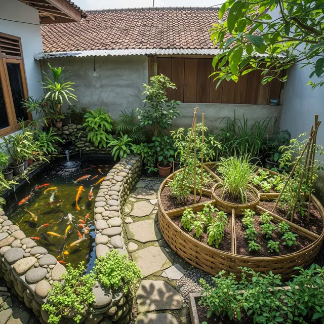 9 Ide Kolam Ikan dan Kebun Sayur dalam Satu Area Sempit