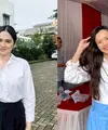 Syifa Hadju tampil profesional mengenakan kemeja warna putih yang dipadukan loose pants warna hitam. [@syifahadju]