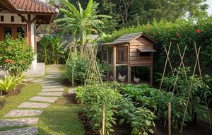 Desain Halaman Rumah Kombinasi Kebun dan Kandang Ayam. (Foto: AI)