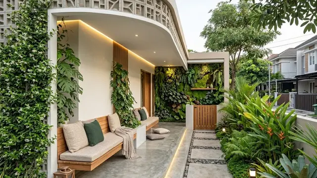 Lorong Hijau Multifungsi dengan Area Duduk Santai