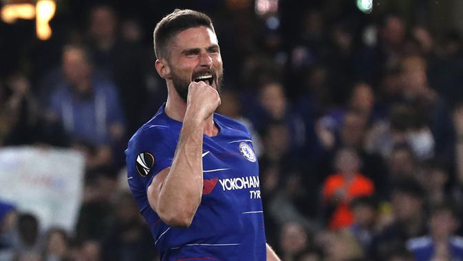 2. Olivier Giroud - Sempat berseragam Arsenal pada 2012–2018, Giroud akhirnya memutuskan bermain untuk skuat The Blues pada Januari 2018. Chelsea melabuhkan penyerang asal Prancis ini dengan harga 20 juta euro. (AFP/Adrian Dennis)