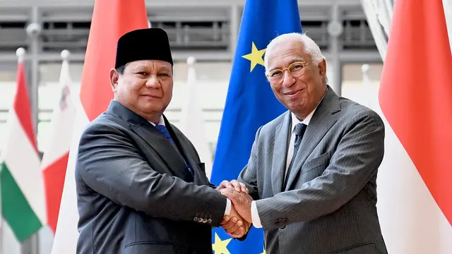 Presiden Prabowo Subianto melakukan pertemuan bilateral dengan Presiden Dewan Eropa, António Costa di Gedung Europa, Brussel, Belgia, Minggu, 14 Juli 2025. Kedatangan Prabowo disambut secara resmi oleh Presiden Costa di Gedung Europa.