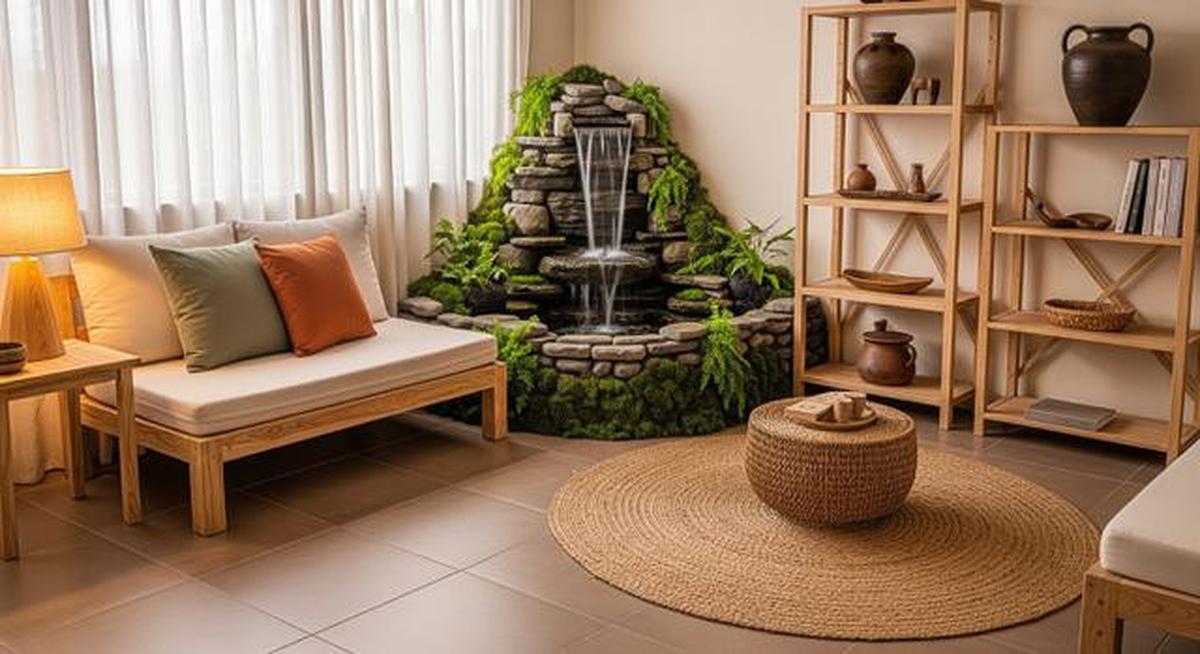 8 Ide Ruang Tamu Kecil dengan Air Terjun Mini Indoor yang Menenangkan, Bikin Suasana Rumah Lebih Adem dan Elegan