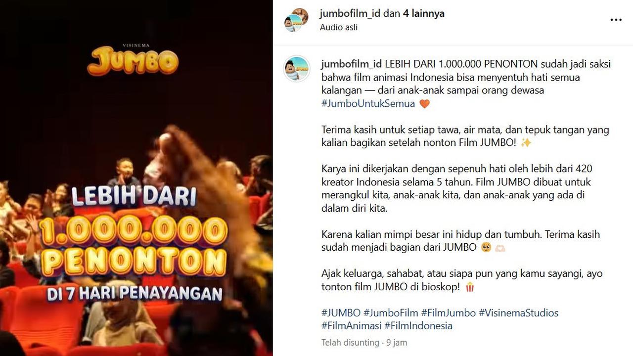 Tembus 1 Juta Penonton, 'JUMBO' Kini Jadi Film Animasi Indonesia Terlaris Sepanjang Sejarah