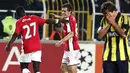 Arsenal's Aaron Ramsey celebrates with Emmanuel Adebayor after his goal against Fenerbahce during their UEFA Champions league group G match at Sukru Saracoglu stadium in Istanbul on October 21, 2008. AFP PHOTO/MUSTAFA OZER 