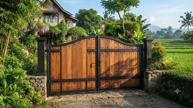 Model Pintu Gerbang Kayu untuk Rumah Pedesaan