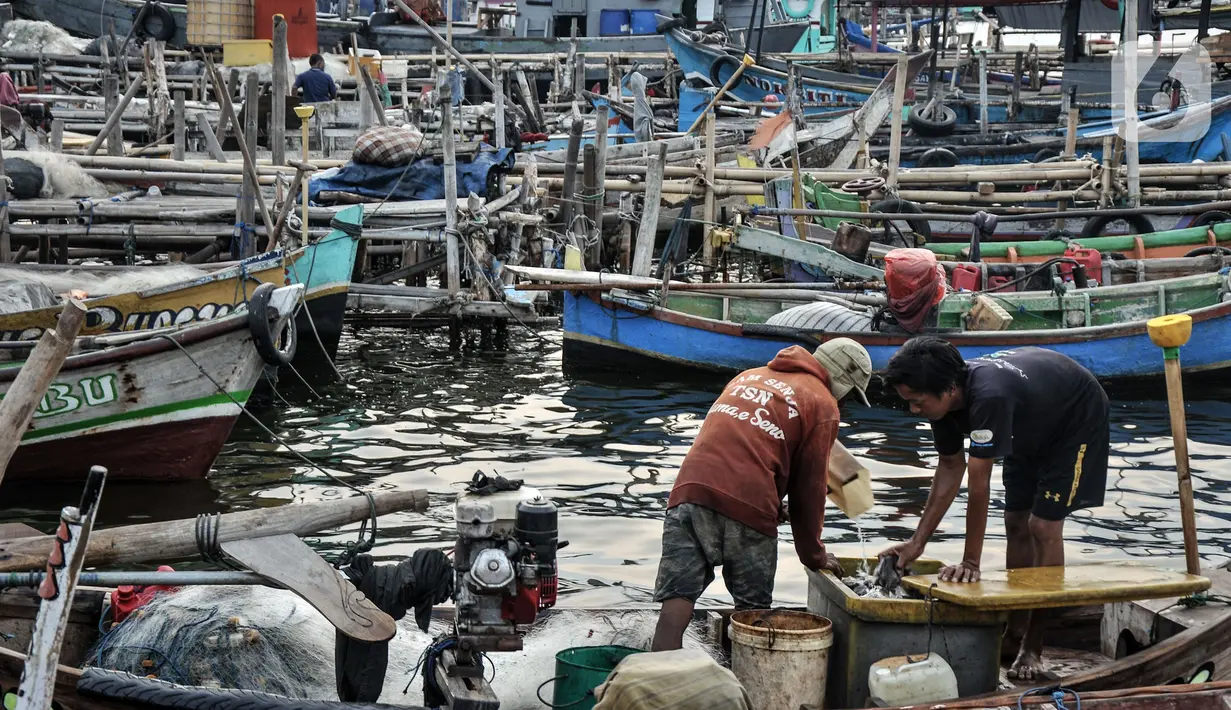 Aktivitas nelayan di kawasan pesisir Kalibaru, Cilincing, Jakarta Utara, Senin (19/9/2022). Kenaikan BBM bersubsidi jenis solar meyebabkan biaya operasional untuk melaut membengkak, sementara hasil tangkapan dan harga jual ikan saat ini tengah merosot. (merdeka.com/Iqbal S. Nugroho)