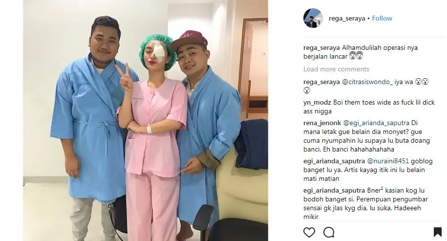 Zaskia Gotik usai menjalani operasi mata [foto: instagram/rega_seraya]