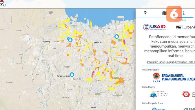 Salah satu laman untuk mengetahui kondisi banjir di wilayah Jakarta dan sekitarnya, PetaBencana.id (foto: Screenshot laman PetaBencana.id)