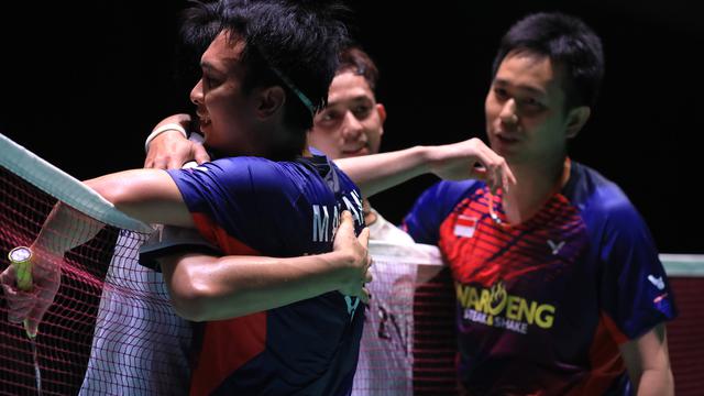 Ganda putra Indonesia Mohammad Ahsan/Hendra Setiawan saat tampil di Kejuaraan Dunia Bulutangkis 2022