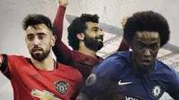 Bruno Fernandes, Mohamed Salah dan Willian. (Bola.com/Dody Iryawan)