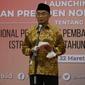 Menko PMK Muhadjir Effendy saat Peluncuran Perpres No.105/2021 tentang Percepatan Pembangunan Daerah Tertinggal (PPDT) Tahun 2020-2024 di Kantor Kemenko PMK, Jakarta, Selasa (22/3/2022). (Dok Kemenko PMK RI)