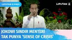 Presiden Jokowi menegur sejumlah menteri yang dinilai tak memiliki 'sense of crisis' atau kepedulian kepada masalah yang dialami rakyat, kala kenaikan harga minyak goreng hingga bbm. Jokowi: Hati-hati dianggap rakyat tak kerja.