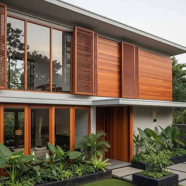 Model Rumah Minimalis Atap Datar dengan Aksen Kayu