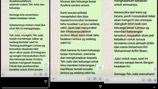 Beredar Chat dari Ibunda Alvin Faiz yang Sebut Larissa Chou Sakit