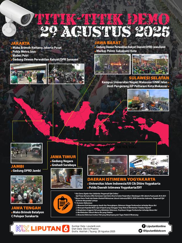 Infografis Titik-Titik Demo 29 Agustus 2025. (Liputan6.com/Abdillah)