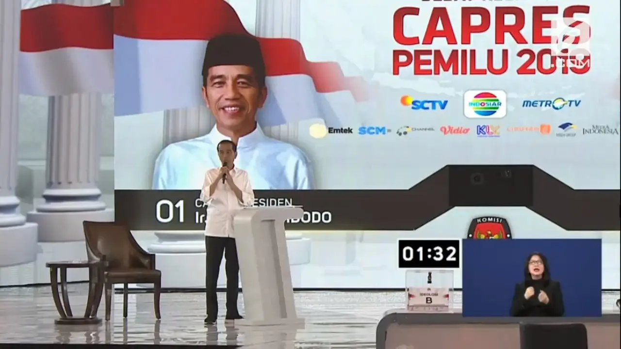 Calon Presiden nomor urut 01 Jokowi dalam debat keempat Pilpres 2019. (Liputan6.com)