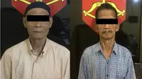 Dahlan dan Sumadi, dua kakek bandar judi Siejie yang diamankan Polsek Sekupang. (Batamnews.co.id/Ist)