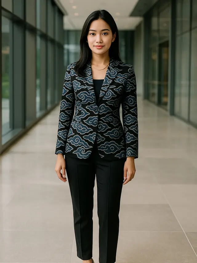 Model Blazer Batik Kombinasi Polos