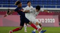 Timnas Prancis takluk empat gol tanpa balas dari Jepang pada laga terakhir Grup A cabang olahraga sepak bola Olimpiade Tokyo 2020 di International Stadium Yokohama, Rabu (28/7/2021) malam WIB. (AP Photo/Kiichiro Sato)