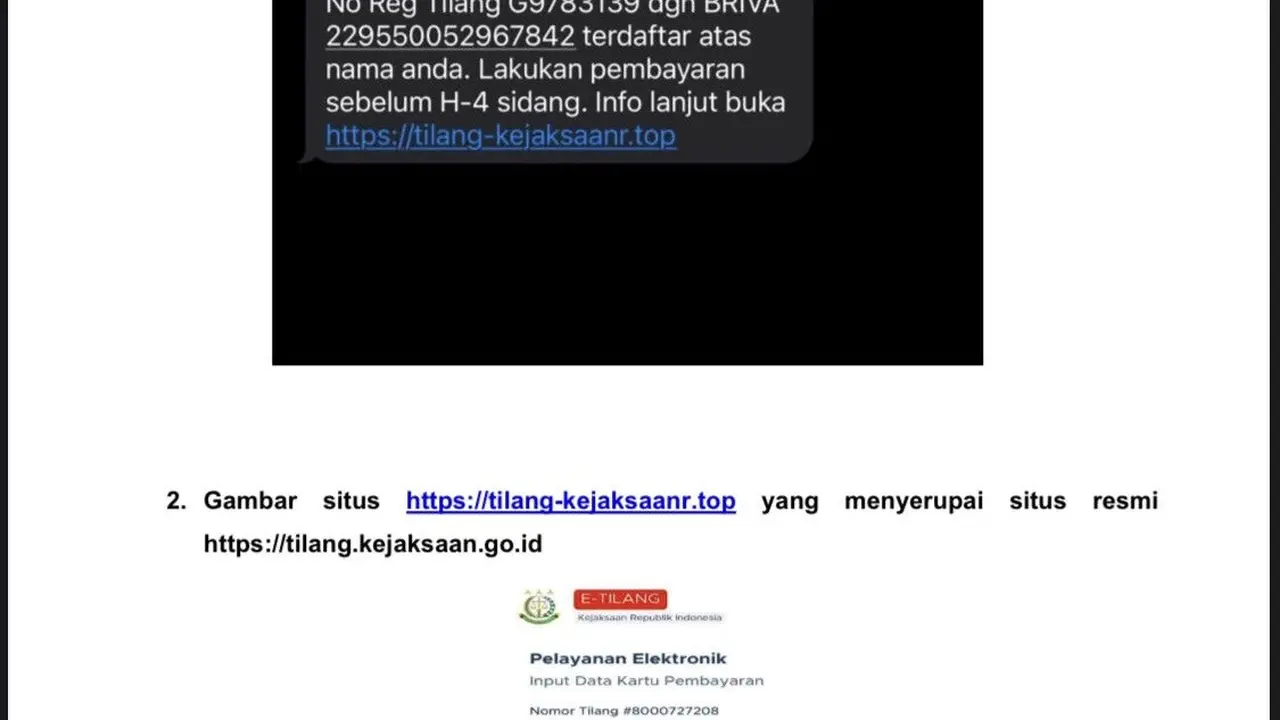 Modus penipuan lewat SMS ataupun aplikasi pesan singkat yang mengatasnamakan Kejaksaan. Salah satunya terkait tilang elektronik atau ETLE dengan menyertakan klik link alias tautan. (Liputan6.com/Nanda Perdana Putra)
