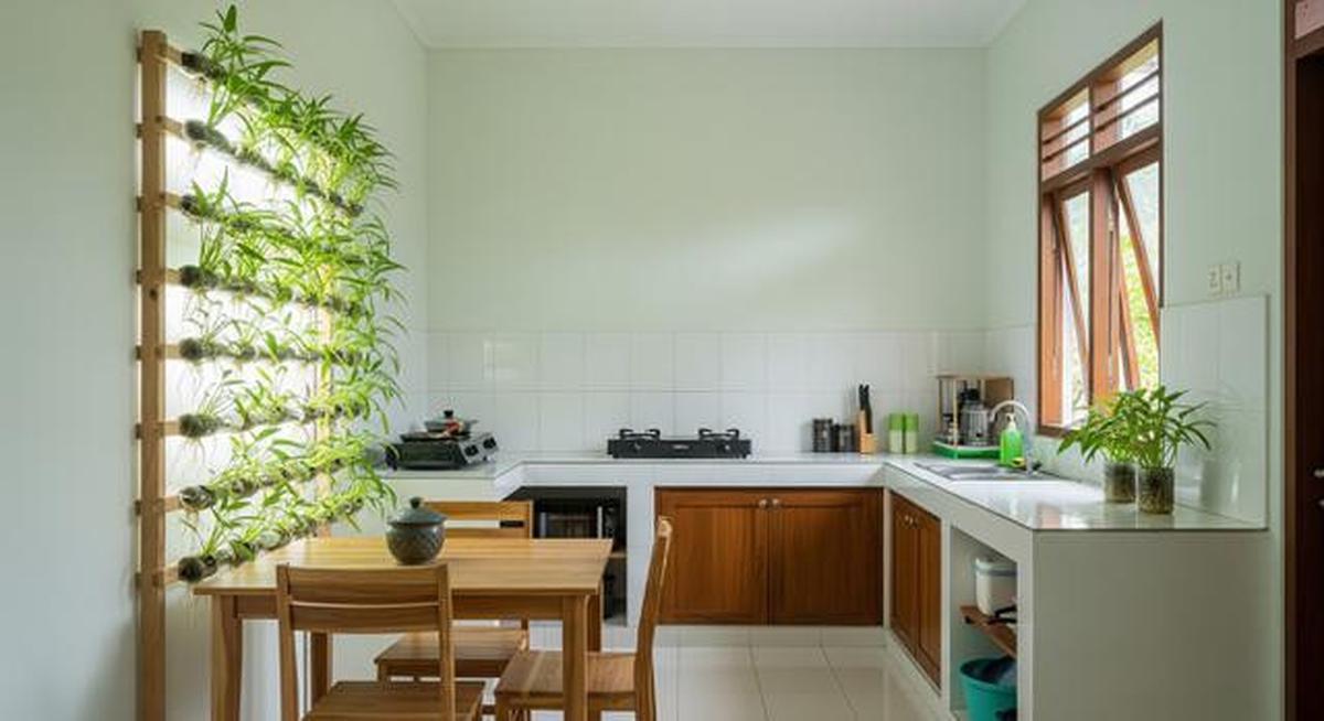 8 Model Dapur Minimalis Bentuk L dengan Tanaman Sayur di Botol, Estetik dan Fungsional