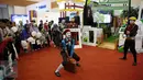 Pantomim hibur pengunjung di gerai BPJS ketenagakerjaan pada acara Indonesia Business & Development (IBD) Expo 2016 di JCC, Jakarta, Sabtu (10/9). Aksi menghibur ini merupakan program edukasi kepada pengunjung. (Liputan6/JohanTallo)