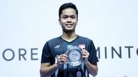 Tunggal putra Indonesia, Anthony Sinisuka Ginting, menyebut ada 2 penyebab yang membuatnya gagal mejuarai Singapura Terbuka 2019.(dok. PBSI)