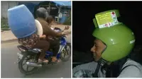 Potret Helm Pengendara Dari Alat Rumah Tangga Ini Bikin Tepuk Jidat (sumber:Instagram/Receh.id)