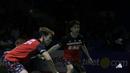 Ganda putra Indonesia, Kevin Sanjaya/Marcus Gideon, saat melawan wakil India, Satwiksairaj Rankireddy/Chirag Shetty, pada Indonesia Open 2019 di Istora, Jakarta, Kamis (17/7). Kevin/Marcus menang 21-15, 21-14. (Bola.com/Yoppy Renato)
