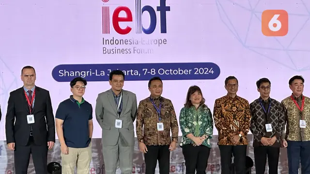 Indonesia-Europe Business Forum (IEBF) 2024 atau forum bisnis Indonesia-Eropa yang diselenggarakan di Hotel Shangri-la, Jakarta, Senin (7/10/2024). (Liputan6.com/Benedikta Miranti)