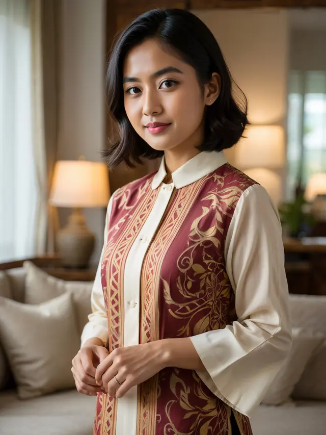 Model Tunik Batik Kombinasi Kain Polos untuk Usia 40-an