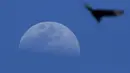 Seekor burung terbang ketika bulan terbit di langit Panama City pada 27 Juli 2020. (AP Photo / Arnulfo Franco)