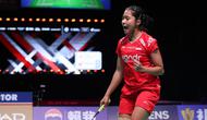 Ester Nurumi Tri Wardoyo tampil sebagai tunggal putri Indonesia ketiga saat menghadapi Denmark pada perempat final Piala Uber 2026 di Forum Horsens, Denmark, Kamis (30/4) malam. (foto: PBSI)