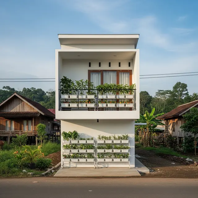 Rumah Minimalis di Desa Ukuran 5x8 dengan Kebun Buah Vertikal