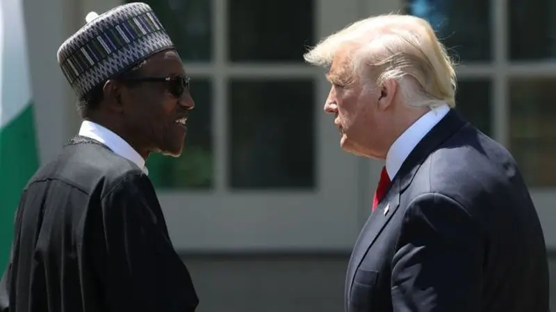 Presiden Nigeria, Muhammadu  Buhari bersama dengan Presiden AS, Donald Trump.