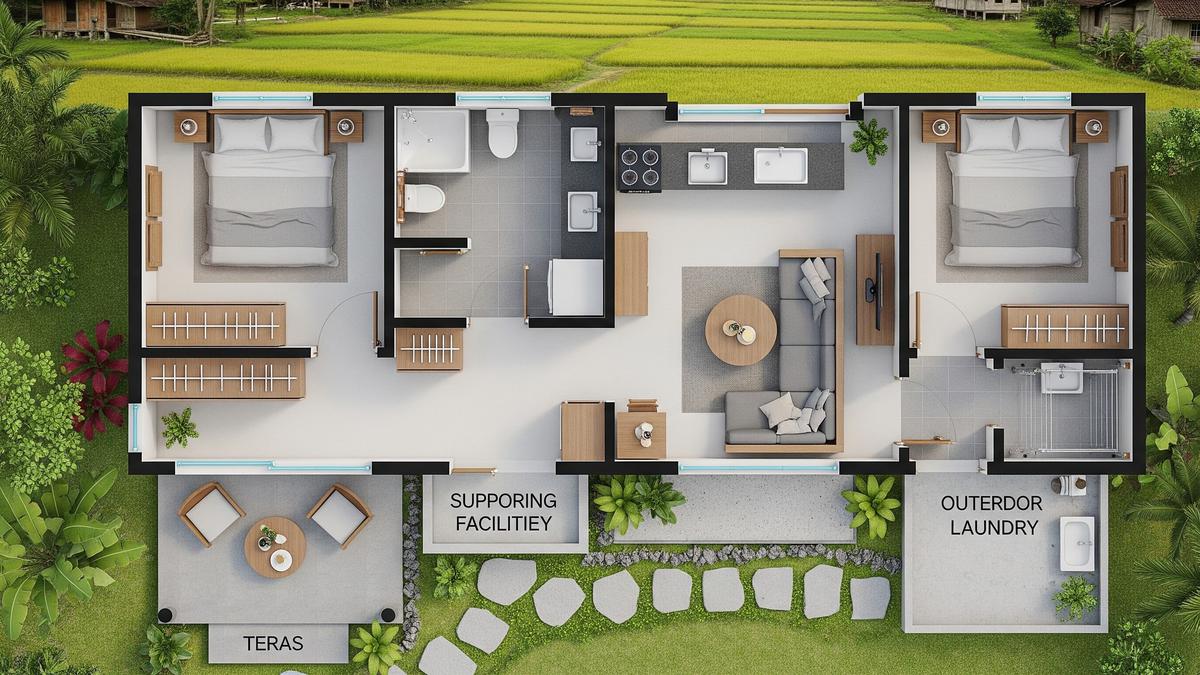 7 Model Rumah Minimalis di Desa 2 Kamar, Intip Desain Denahnya
