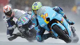 Chris Vermeulen. Pembalap Australia berusia 39 tahun yang terakhir tampil di MotoGP pada 2012 ini memiliki julukan Rain Wizard karena skill mengagumkannnya di trek basah. Salah satu aksi gemilangnya adalah saat menjuarai kelas MotoGP pada MotoGP Prancis 2007. (AFP/Jean-Francois Monier)