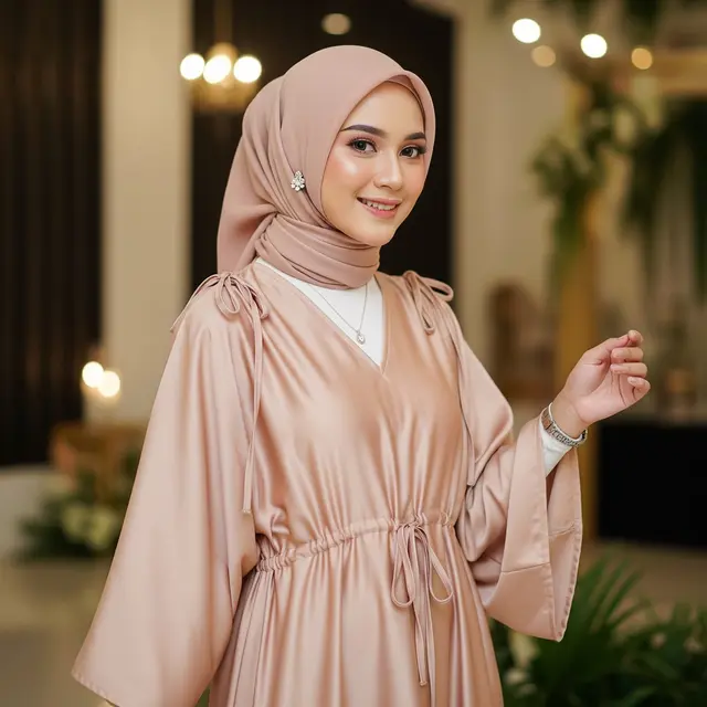 Kaftan Ikat Modern dengan Serut Pinggang (Gemini AI)