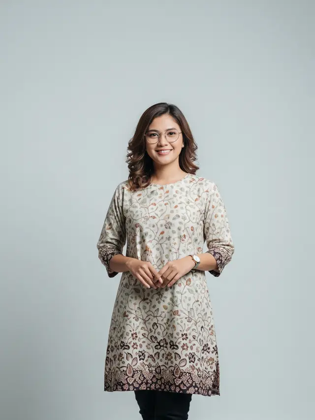 Model Atasan Batik Casual untuk Wanita Tunik Batik Panjang Selutut Potongan Rapi