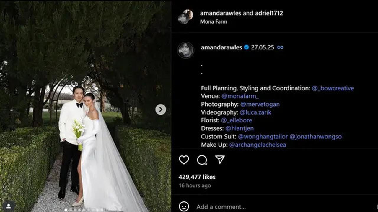 Amanda Rawles & Adriel Susanteo Gelar Pernikahan Mewah di Australia, Lagu A Thousand Year Menggema Iringi Momen Kebahagiaan Sang Pengantin