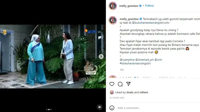 Syuting Buku Harian Seorang Istri Episode 500 bersama Melly Goeslaw (Foto: Instagram/@melly_goeslaw)