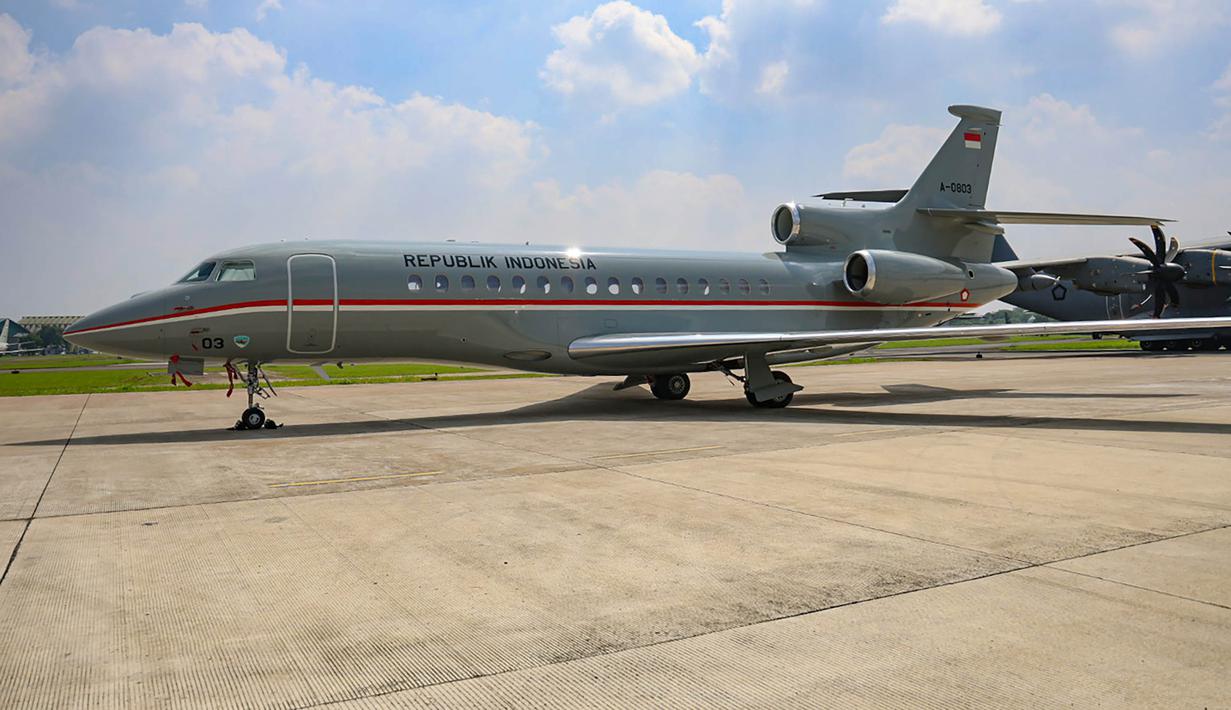 Pesawat Falcon 8X di Pangkalan Udara (Lanud) Halim Perdanakusuma, Jakarta, Senin (18/5/2026). (merdeka.com/Arie Basuki)