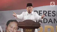 Ketua Umum Partai Gerindra Prabowo Subianto memberikan pidato saat meresmikan Kantor Badan Pemenangan Presiden Partai Gerindra di Jalan Letjen S Parman, Jakarta, Sabtu (7/1/2023). Prabowo berpesan kepada para kader untuk bekerja keras menghadapi Pemilihan Umum (Pemilu) 2024 yang akan digelar pada 14 Februari 2024 atau tinggal satu tahun lagi. (Liputan6.com/Faizal Fanani)