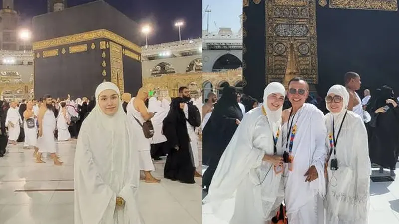 Umrah Bareng Keluarga, Ini 7 Potret Ayu Ting Ting saat di Depan Kabah