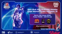 Live streaming Red Bull M.E.O Season 3: PUBG Mobile East World Finals, Senin (22/3/2021) dapat disaksikan melalui platform Vidio, laman Bola.com, dan Bola.net. (Dok. Vidio)